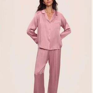 Eberjey Inez Washable Silk Long Pajama Set Blush / Rose Quartz/Ivory